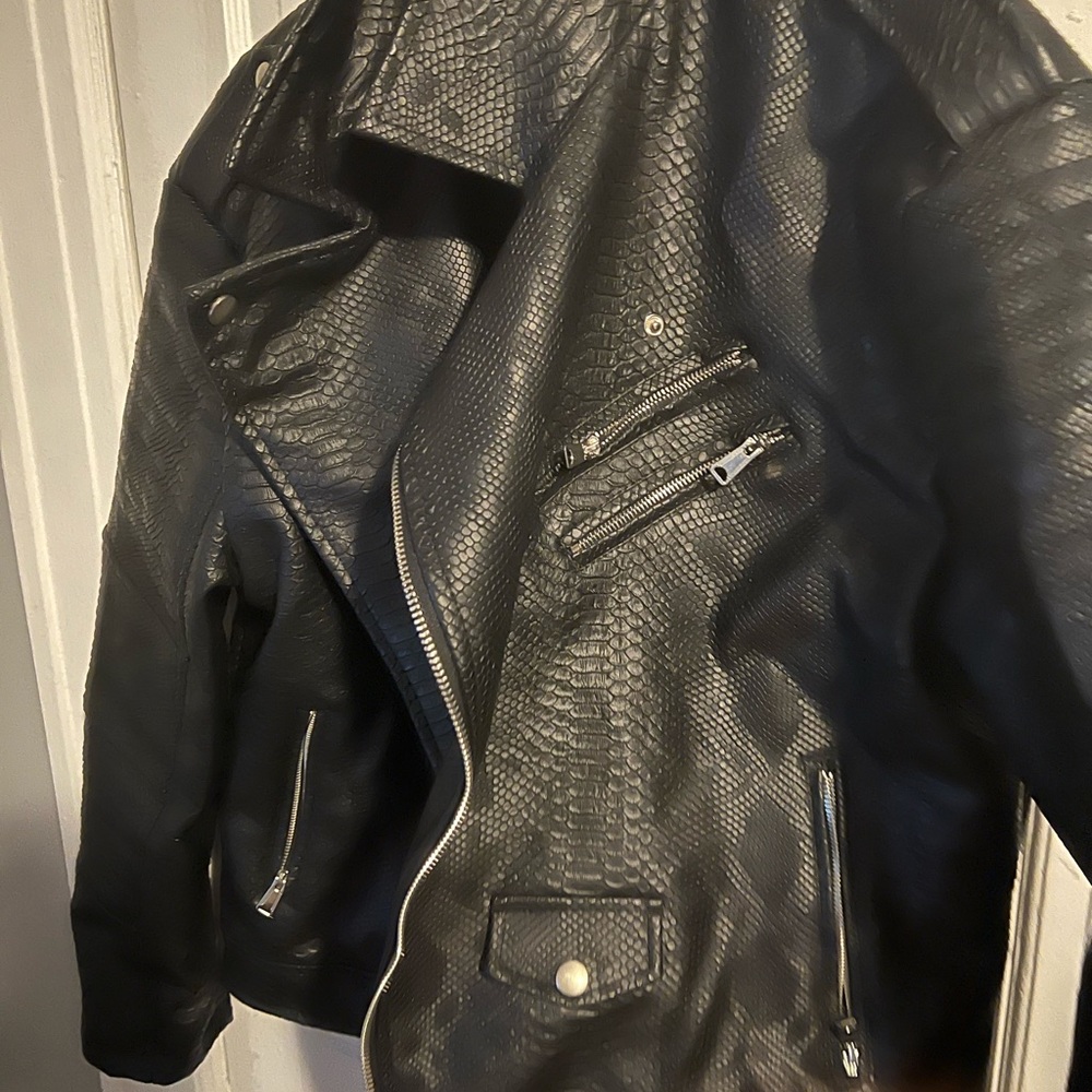 Reason Black Snakeskin Print Motorcycle Jacket XL